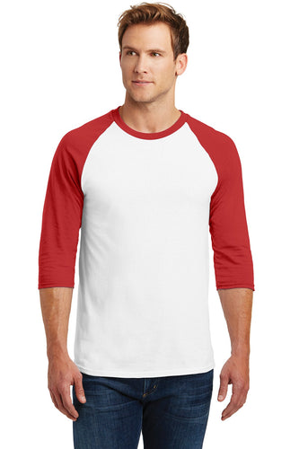 gildan heavy cotton 3 4 sleeve raglan t shirt 5700 white/ red