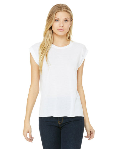 bella + canvas ladies flowy muscle t-shirt with rolled cuff 8804 white