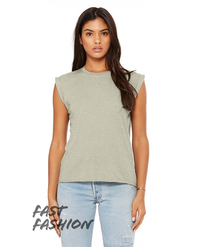 bella + canvas ladies flowy muscle t-shirt with rolled cuff 8804 heather stone