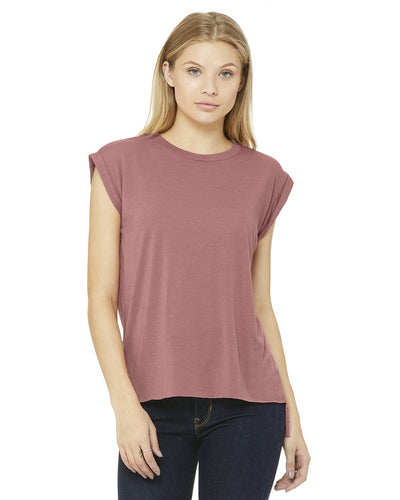 bella + canvas ladies flowy muscle t-shirt with rolled cuff 8804 mauve