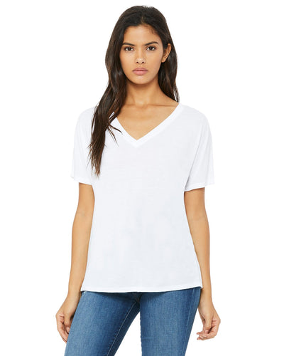 bella + canvas ladies slouchy v-neck t-shirt 8815 white