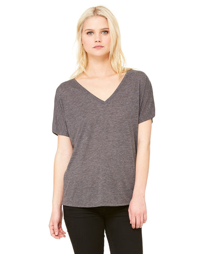 bella + canvas ladies slouchy v-neck t-shirt 8815 drk grey heather