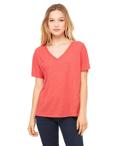 bella + canvas ladies slouchy v-neck t-shirt 8815 red triblend