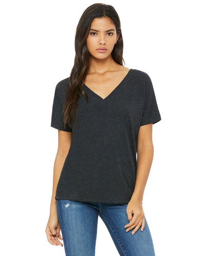 bella + canvas ladies slouchy v-neck t-shirt 8815 char-black tribd