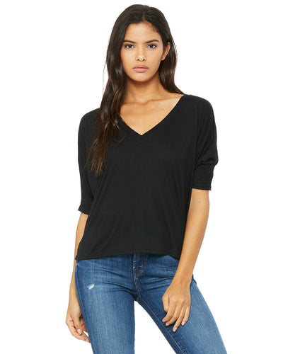 bella + canvas ladies flowy boxy half-sleeve v-neck t-shirt 8825 black