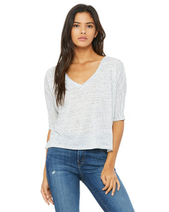 bella + canvas ladies flowy boxy half-sleeve v-neck t-shirt 8825 white marble
