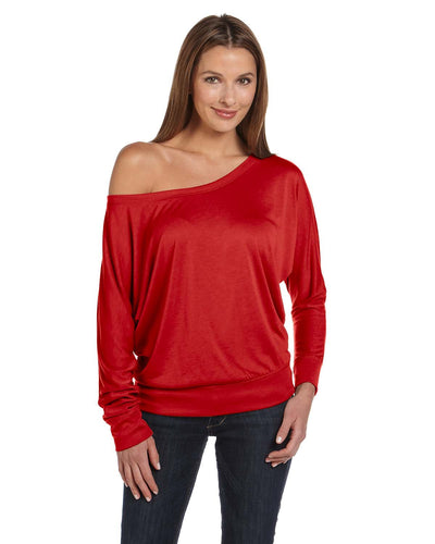 bella + canvas ladies flowy long sleeve off shoulder t-shirt 8850 red
