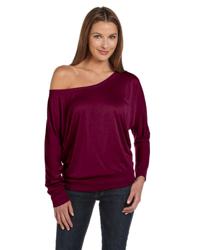 bella + canvas ladies flowy long sleeve off shoulder t-shirt 8850 maroon
