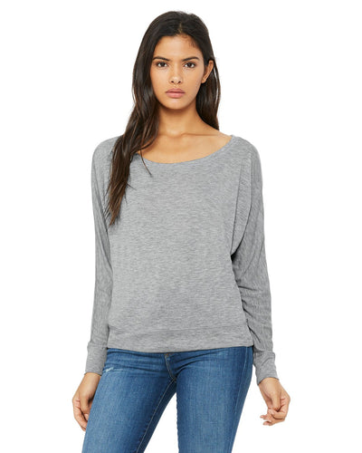bella + canvas ladies flowy long sleeve off shoulder t-shirt 8850 athletic heather