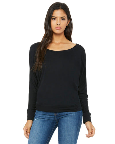 bella + canvas ladies flowy long sleeve off shoulder t-shirt 8850 black
