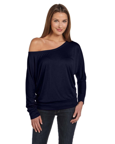 bella + canvas ladies flowy long sleeve off shoulder t-shirt 8850 midnight