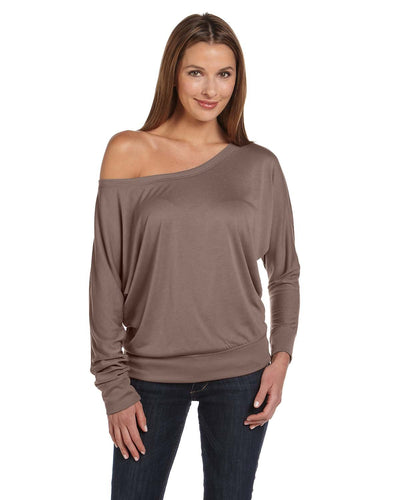 bella + canvas ladies flowy long sleeve off shoulder t-shirt 8850 pebble brown