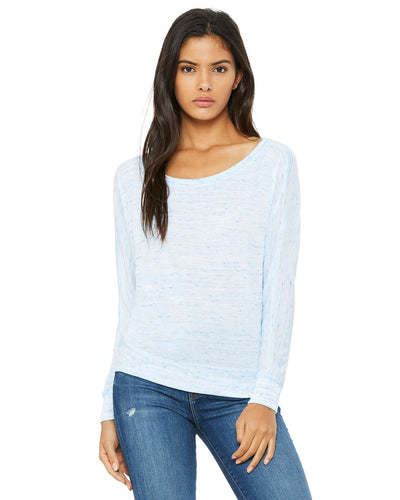 bella + canvas ladies flowy long sleeve off shoulder t-shirt 8850 blue marble