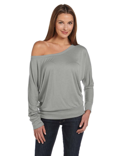 bella + canvas ladies flowy long sleeve off shoulder t-shirt 8850 white marble