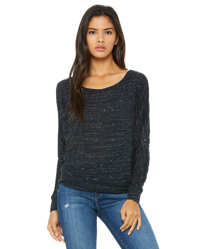 bella + canvas ladies flowy long sleeve off shoulder t-shirt 8850 black marble