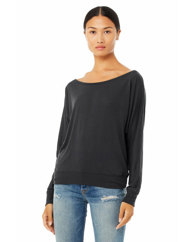 bella + canvas ladies flowy long sleeve off shoulder t-shirt 8850 dark grey
