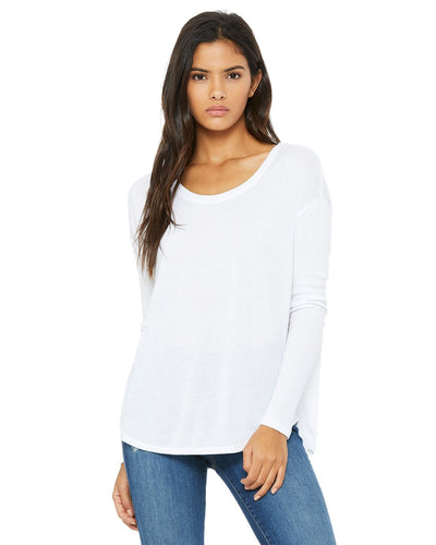 bella + canvas ladies flowy long sleeve t-shirt with 2x1 sleeves 8852 white