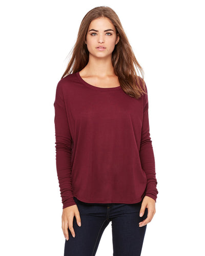 bella + canvas ladies flowy long sleeve t-shirt with 2x1 sleeves 8852 maroon
