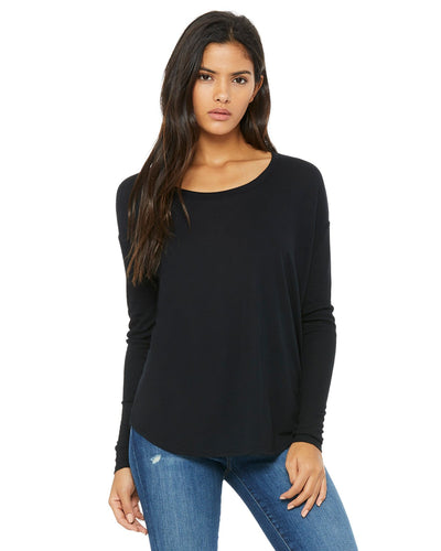 bella + canvas ladies flowy long sleeve t-shirt with 2x1 sleeves 8852 black