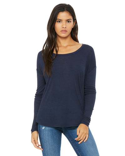 bella + canvas ladies flowy long sleeve t-shirt with 2x1 sleeves 8852 midnight