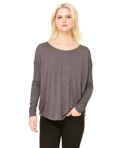bella + canvas ladies flowy long sleeve t-shirt with 2x1 sleeves 8852 drk grey heather