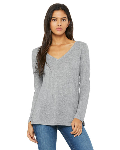 bella + canvas ladies flowy long sleeve v-neck 8855 athletic heather