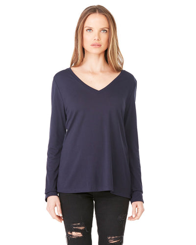 bella + canvas ladies flowy long sleeve v-neck 8855 midnight