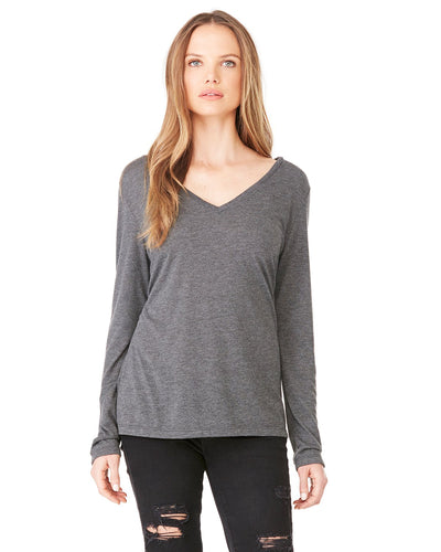 bella + canvas ladies flowy long sleeve v-neck 8855 dk grey heather