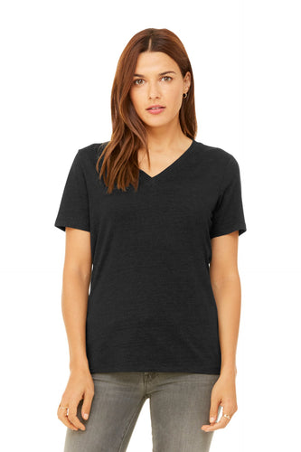 bella + canvas ladies relaxed jersey short sleeve v-neck t-shirt 6405 black heather
