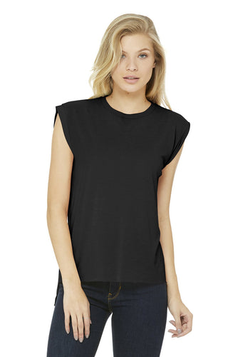 bella + canvas ladies flowy muscle t-shirt with rolled cuff 8804 black