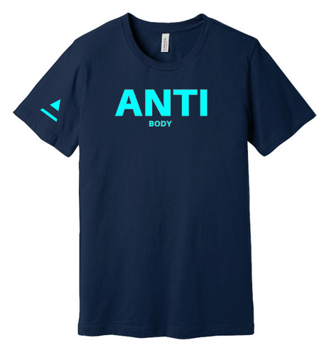 ANTI-BODY RING SPUN TEE, NAVY / BRIGHT BLUE