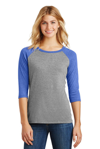 district made ladies perfect tri 3 4 sleeve raglan royal frost grey frost