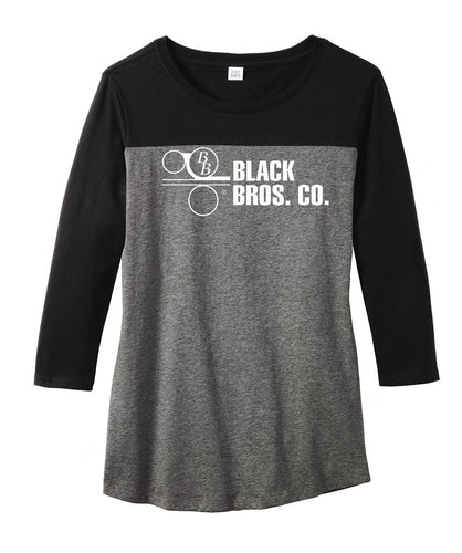 district juniors rally 3 4 sleeve tee dt2700 black grey frost blackbros