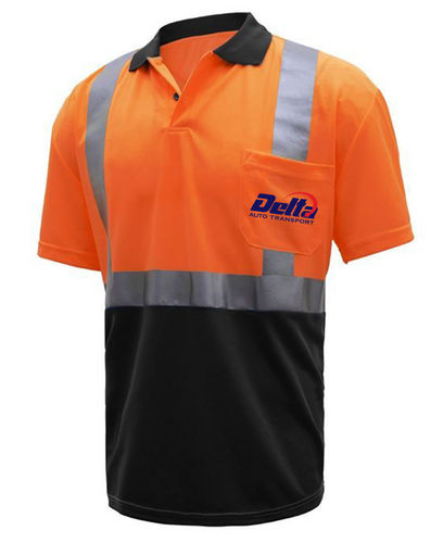 Class 2 Safety Moisture Wicking Polo 5004 Orange with Black Bottom [Delta Auto]