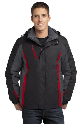 port authority black/ magnet grey/ signal red j321 company logo jackets