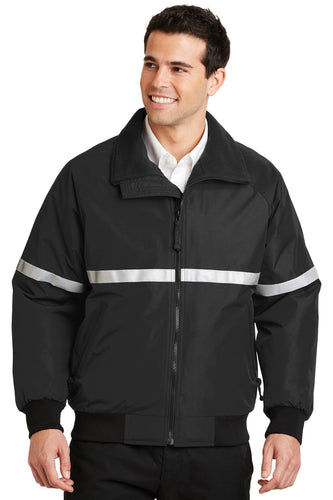 port authority true black/ true black/ reflective j754r jackets with company logo