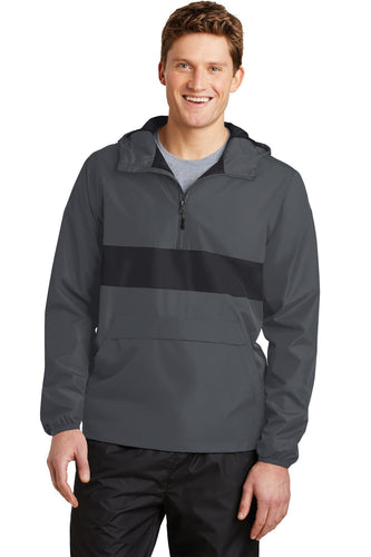 Sport-Tek Graphite Grey/ Black JST65 jacket company logo