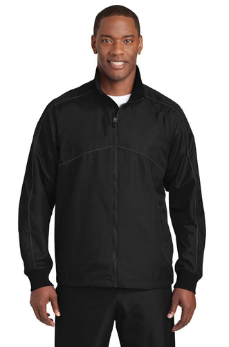 Sport-Tek Black/ Graphite Grey JST83 embroidered jacket custom