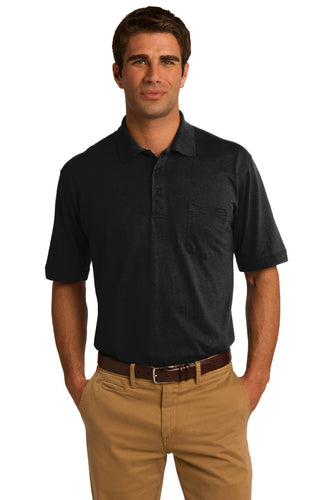 port & company jet black kp55p polo shirts with logos
