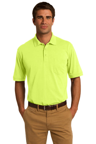 port & company safety green kp55p polo shirts with logos