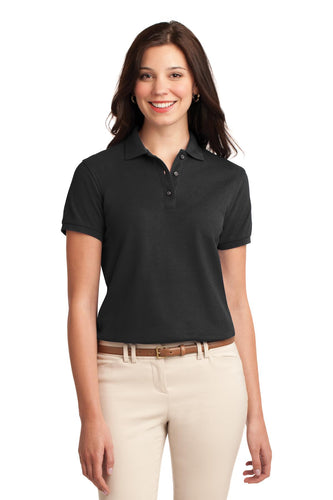 port authority black l500 polo shirts with embroidered custom logo