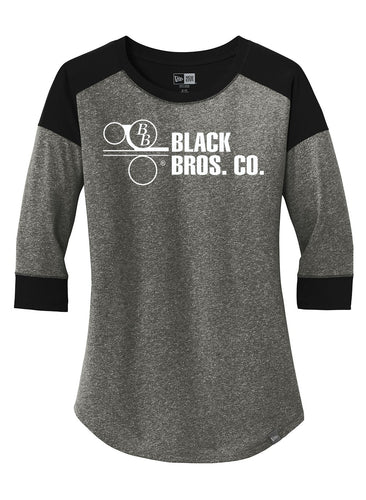 new era ladies heritage blend 3 4 sleeve baseball raglan tee lnea104 black black twist blackbros