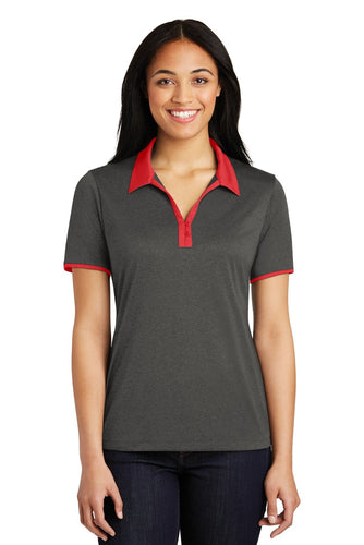 Sport-Tek Graphite Heather/ True Red LST667 embroidered polo shirts for business