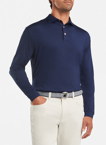 peter millar navy ME0EK01SLS with stretch jersey long sleeve polo custom logo polo shirts