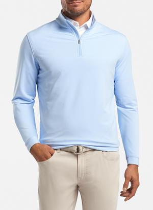 peter millar cottage blue ME0EK40E perth mini stripe stretch loop terry quarter zip with custom logo pullovers