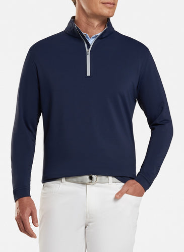 peter millar navy ME0EK40 perth stretch loop terry quarter zip with custom logo pullovers