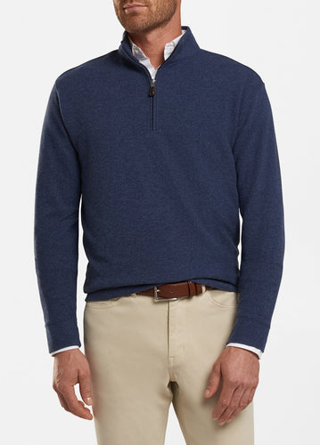 peter millar navy ME0K36 tri blend melange fleece quarter zip with custom logo pullovers
