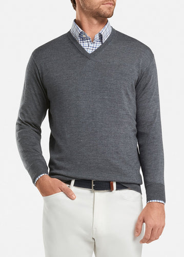 peter millar charcoal ME0S31 crown soft v neck with custom logo pullovers