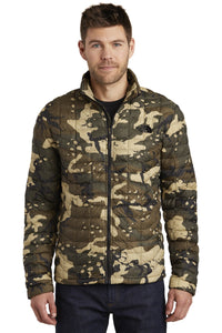 The North Face Burnt Olive Woodchip Camo Print NF0A3LH2 jackets with company logo