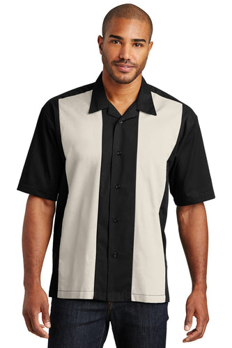 Port Authority Black/Light Stone S300 work shirts with logo